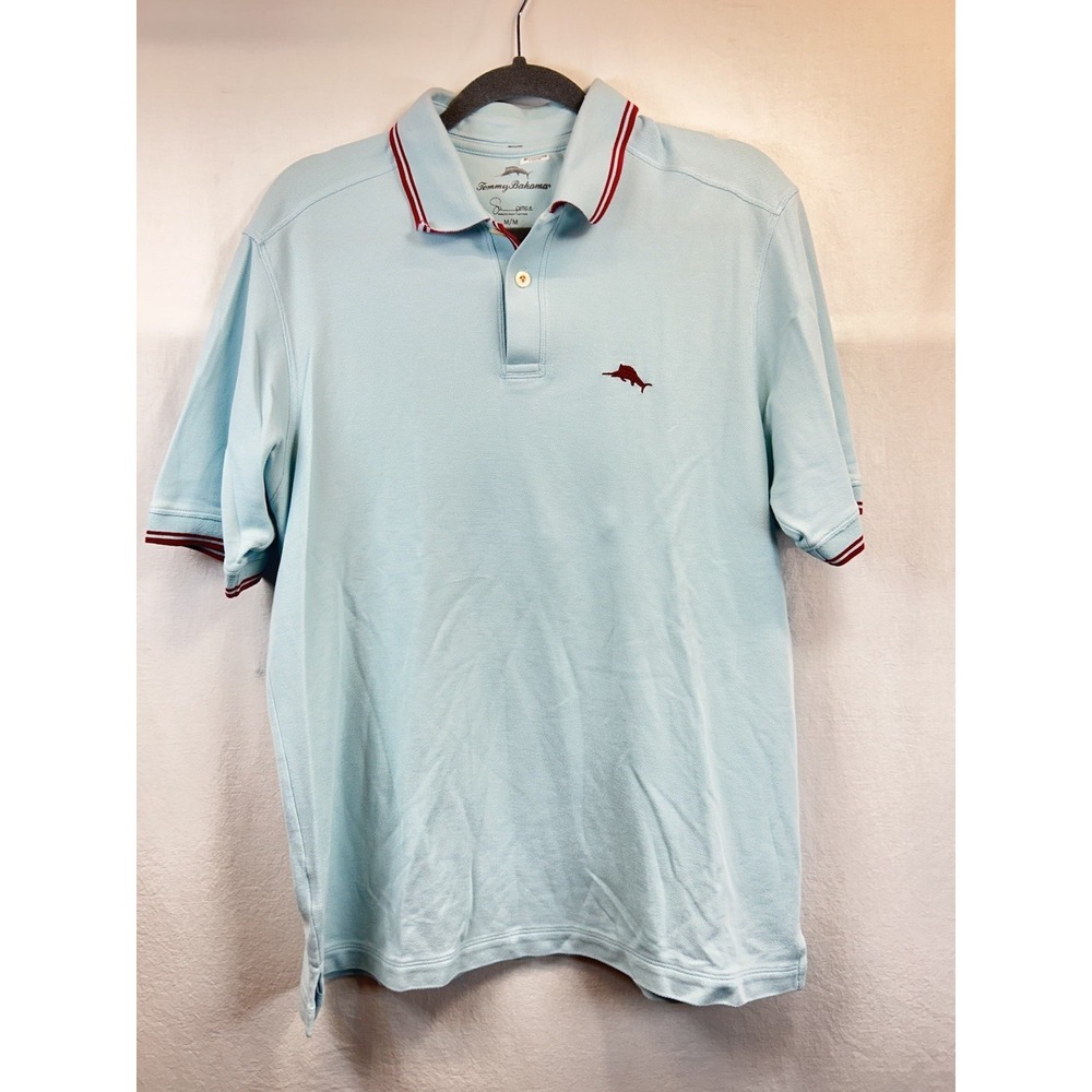 Tommy Bahama Emfielder Polo Sz M Light Blue Supima Cotton‎ Knit Golf Shirt